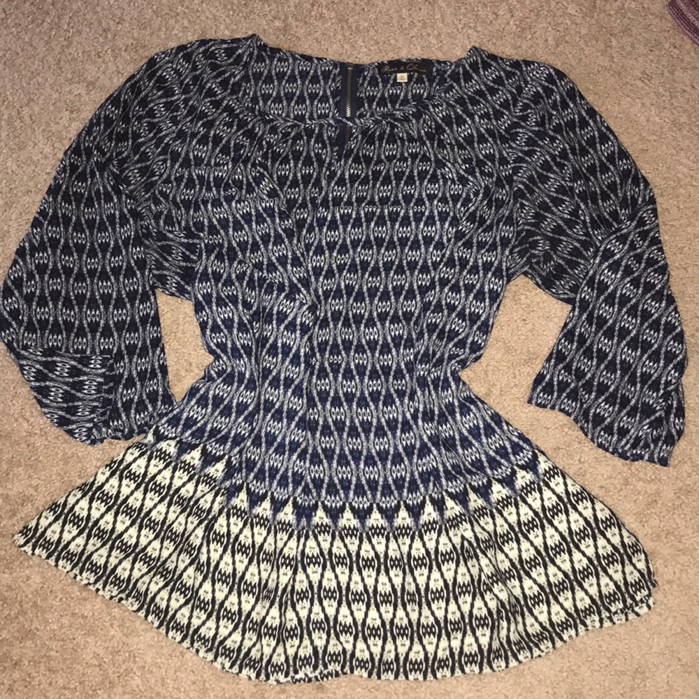Blue and Cream 3/4 Sleeve Blouse